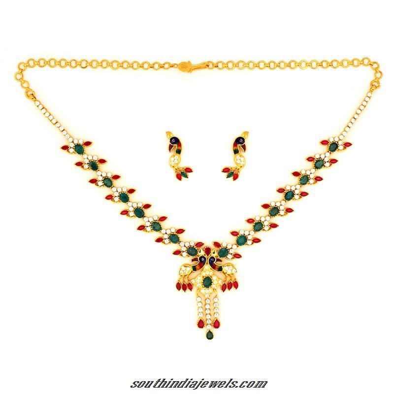 GRT Jewellers gold peacock necklace set