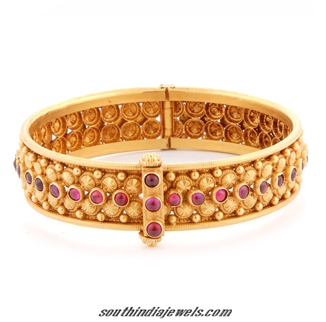 latest ruby studded gold bangle design