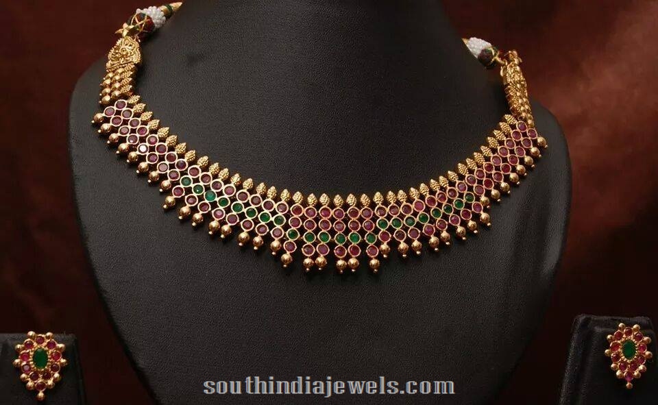 1 Gram gold antique ruby emerald necklace
