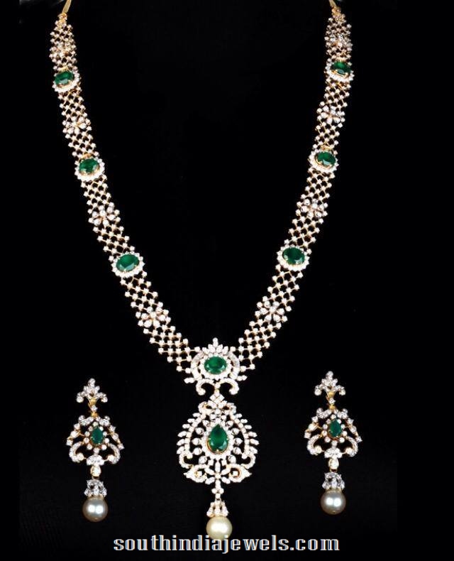 Diamond Long Necklace with Earrings