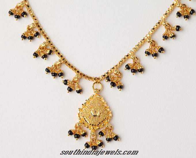 Gold Black Bead Short Necklace Design