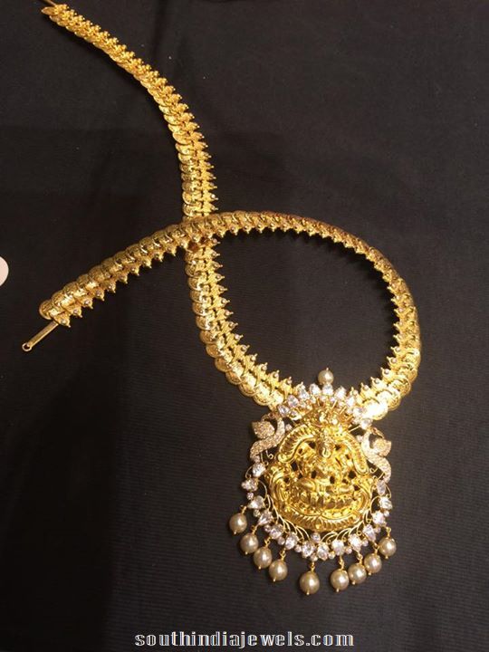 Gold kasumalai with lakshmi pendant