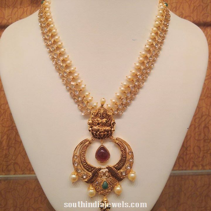 gold pearl temple necklace design