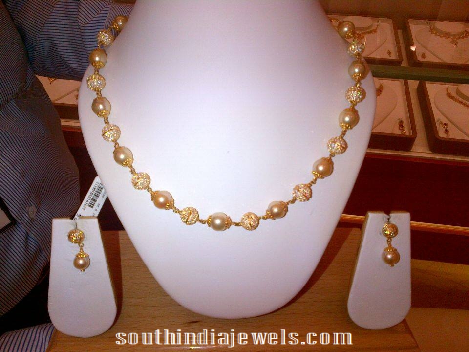 gold -pearl CZ Stone mala necklace