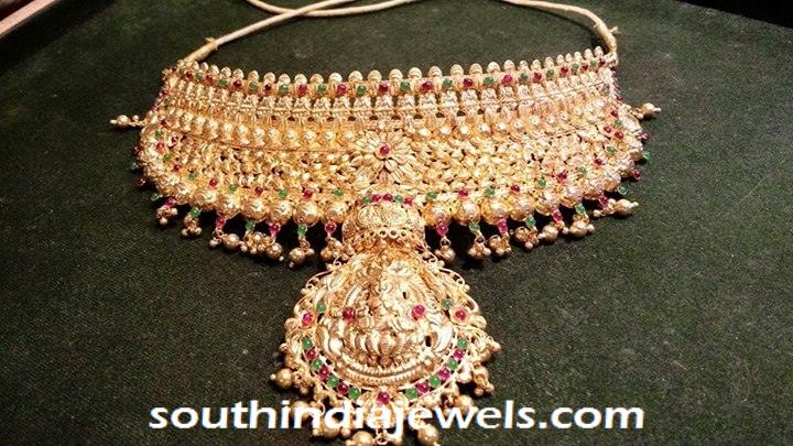 22kt gold temple jewellery choker necklace set 