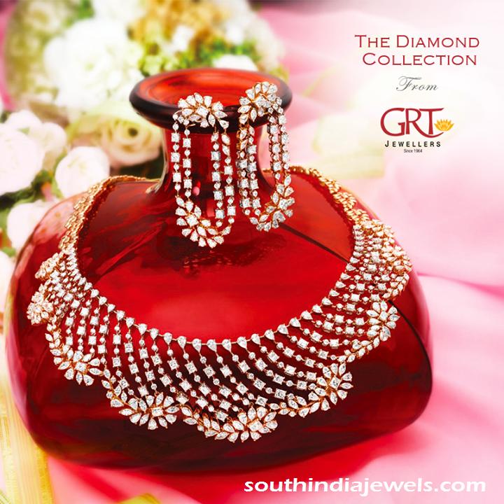 Latest diamond necklace set and earrings from GRT jewellers