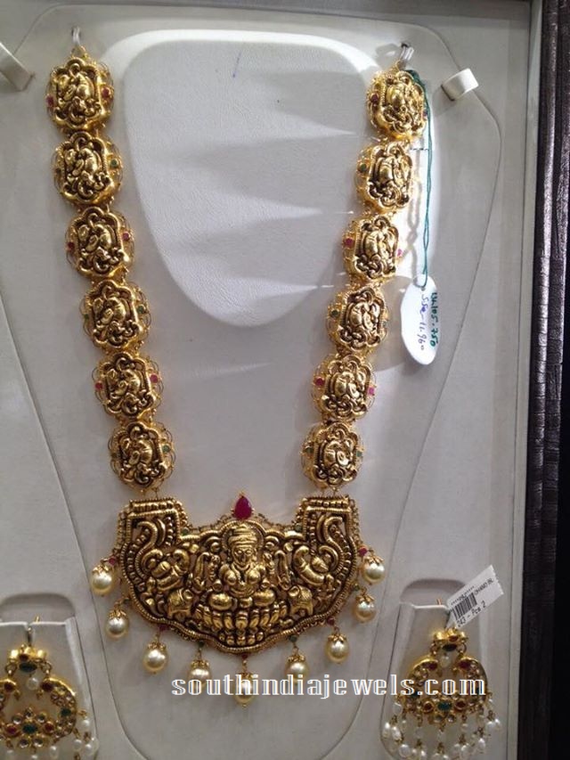 Gold Nakshi temple jewellery long necklace