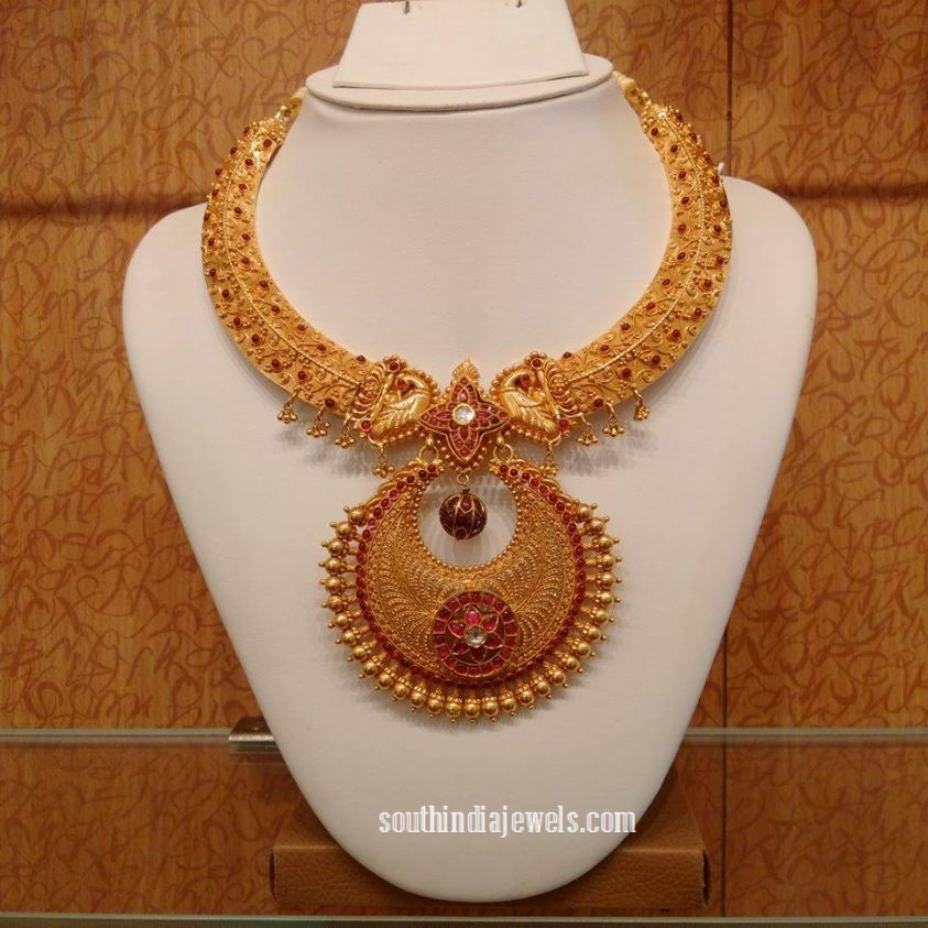 Gold Ruby Peacock Necklace set