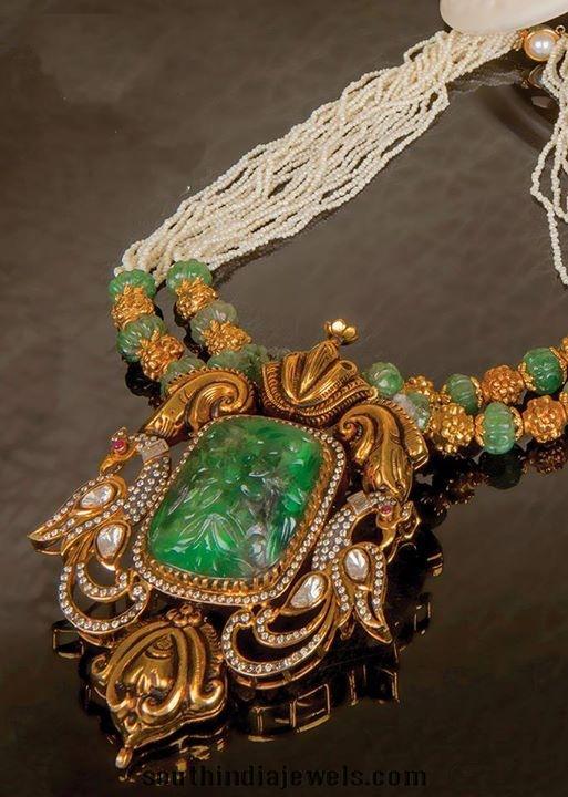 Gold Emerald Pearls Mala