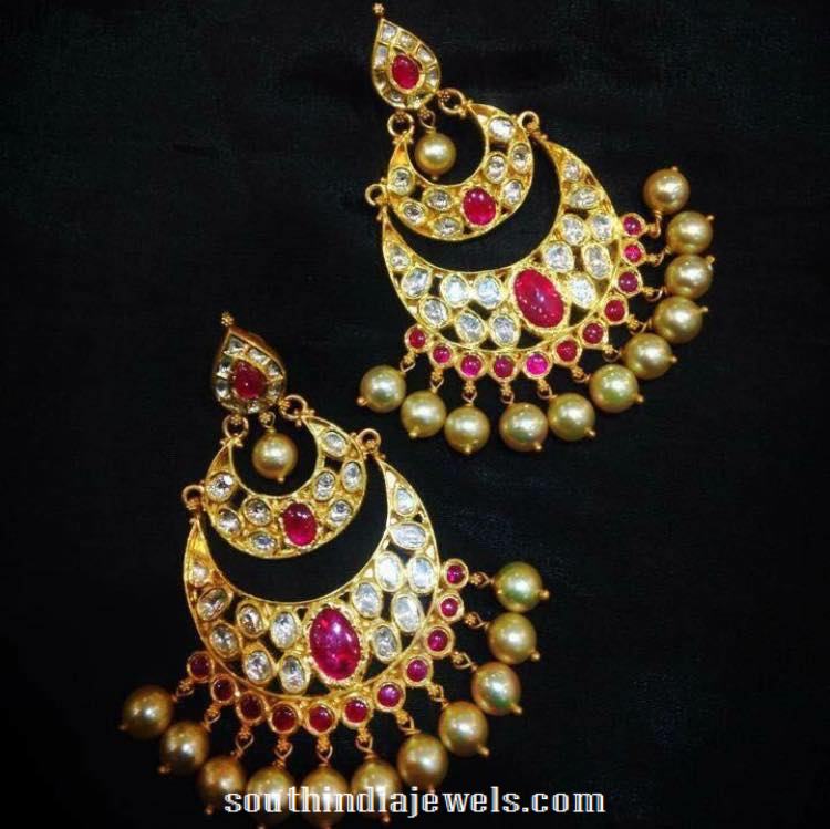 Gold Ruby Chandbali style earrings