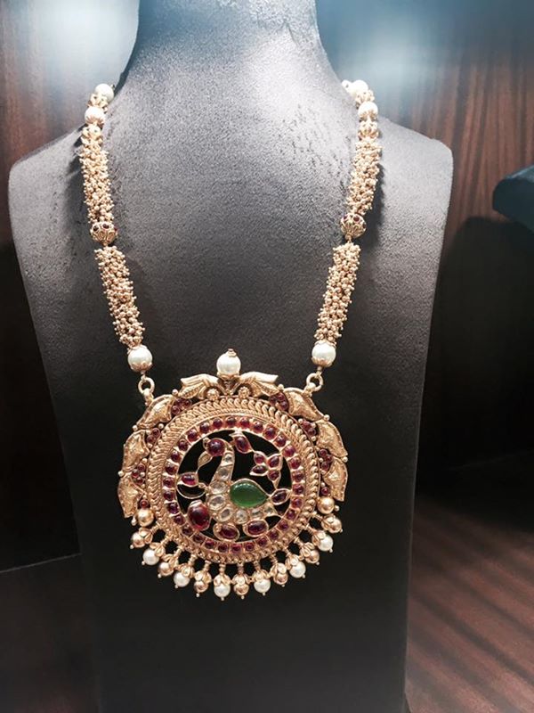 Peral Long Necklace Design wtith peacock pendant