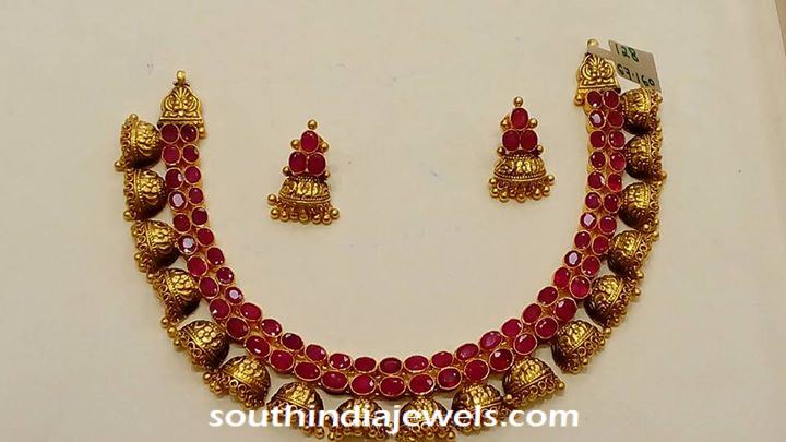 antique gold ruby jhumka necklace