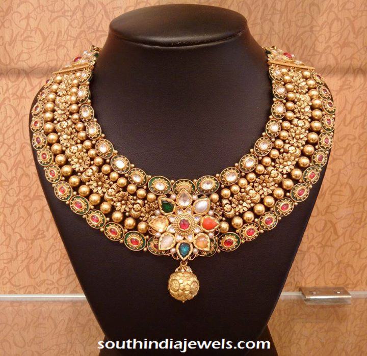Gold Bridal Jodha Necklace with navaratna kundans from NAJ