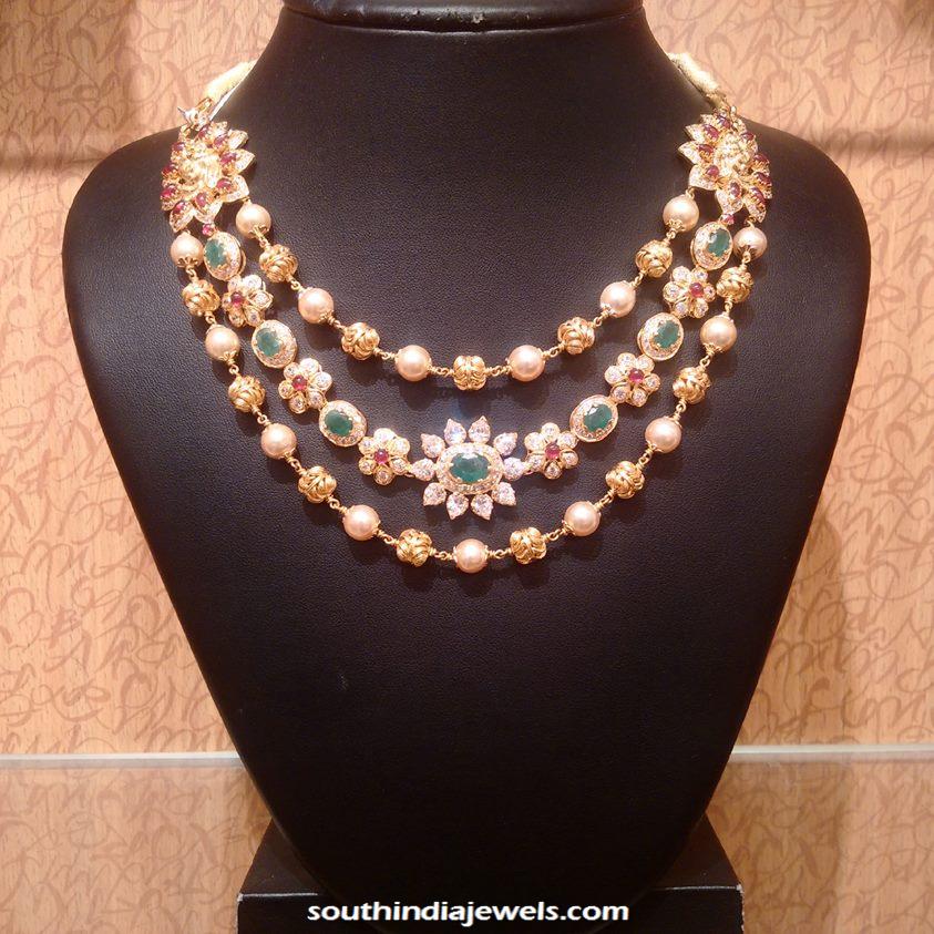 Gold Step Necklace with side mogappu