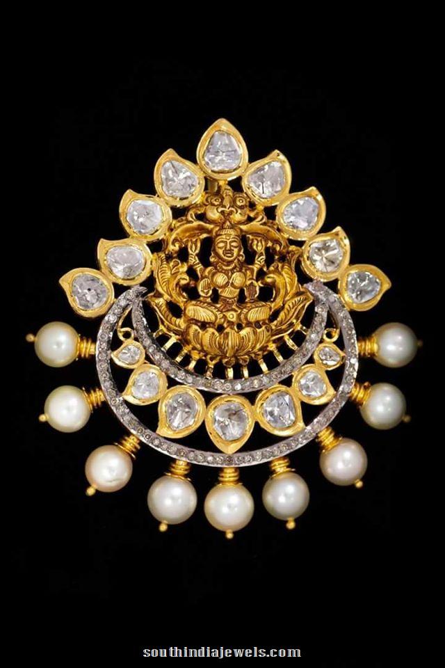 Gold Lakshmu Pearl Pendant temple jewellery