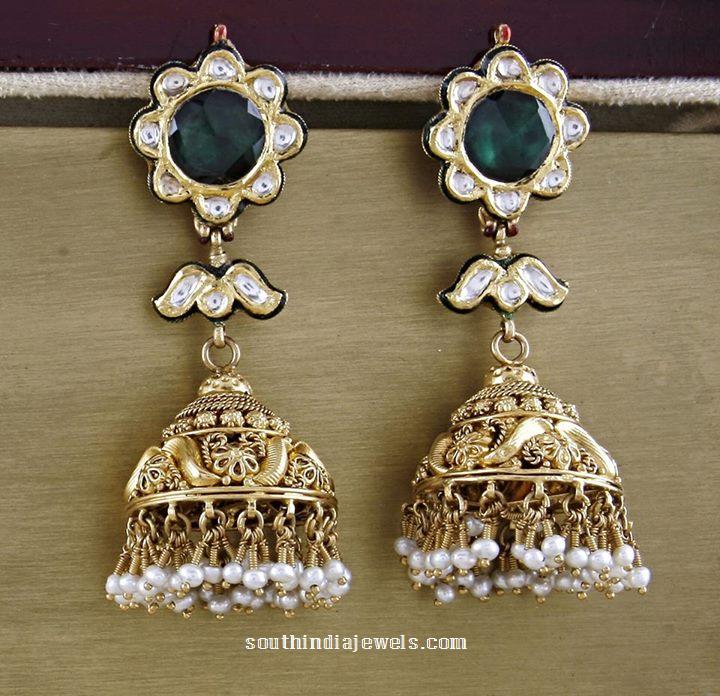 Gold antique jhumka from Manubhai jewellers