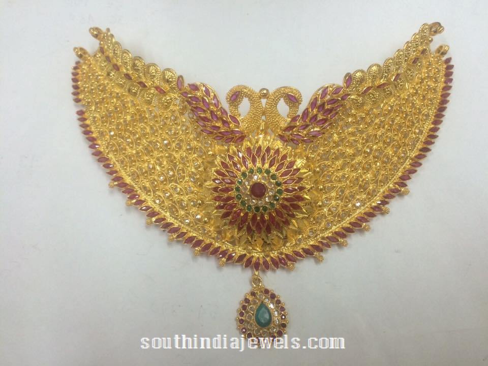 Gold Peacock Ruby Choker Necklace