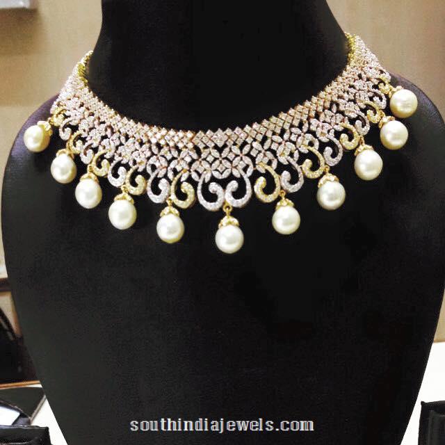 Diamond choker necklace with pearls from parnicaa