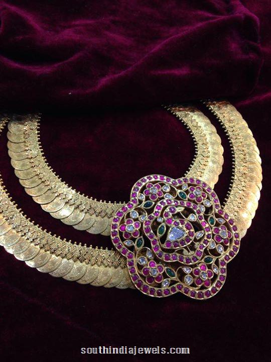 Double layer antique kasumalai with ruby pendant