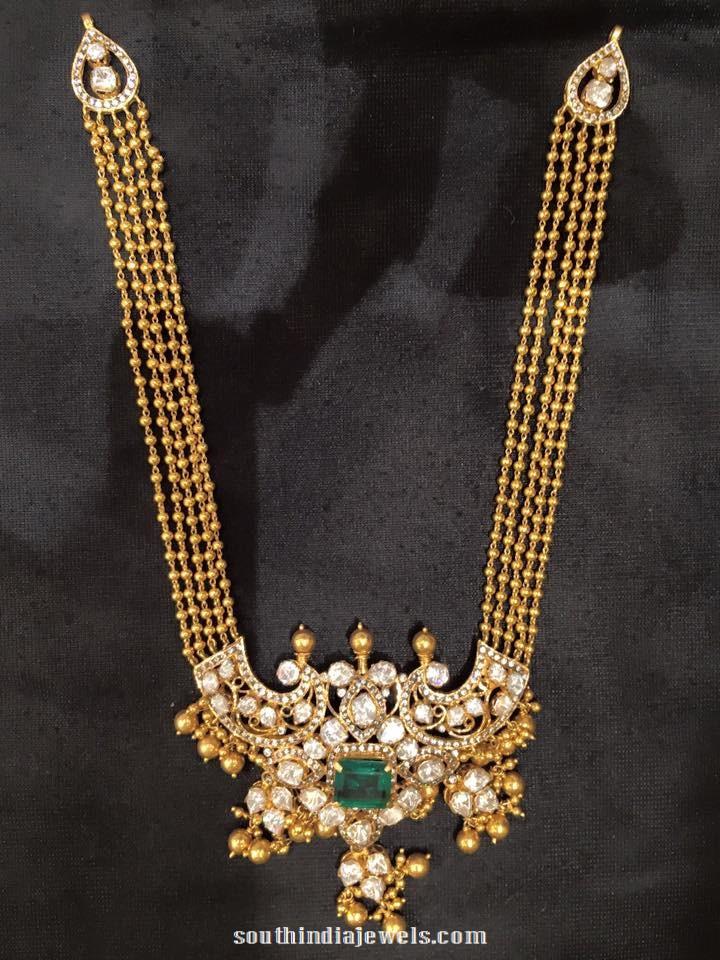Gold Long Necklace with Emerald Pendant