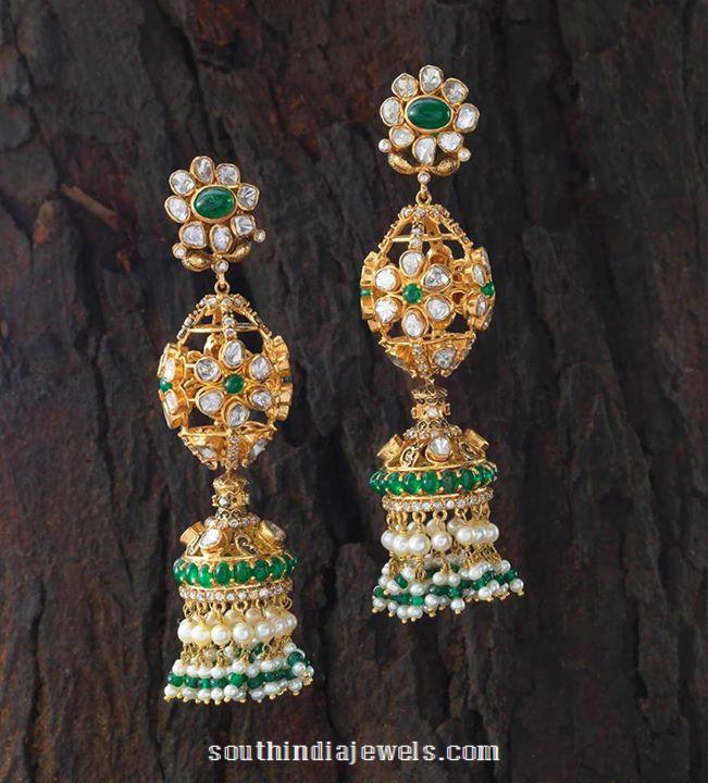 Green stone gold jhumka earrings design