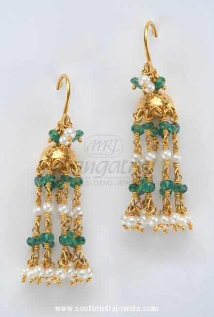 Gold Emerald Hoop Earrings 