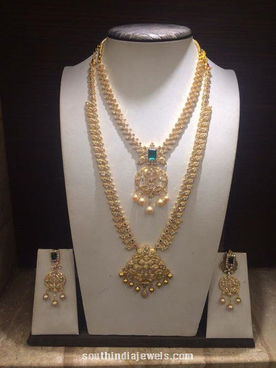 Gold Stone Long Necklace Set Designs