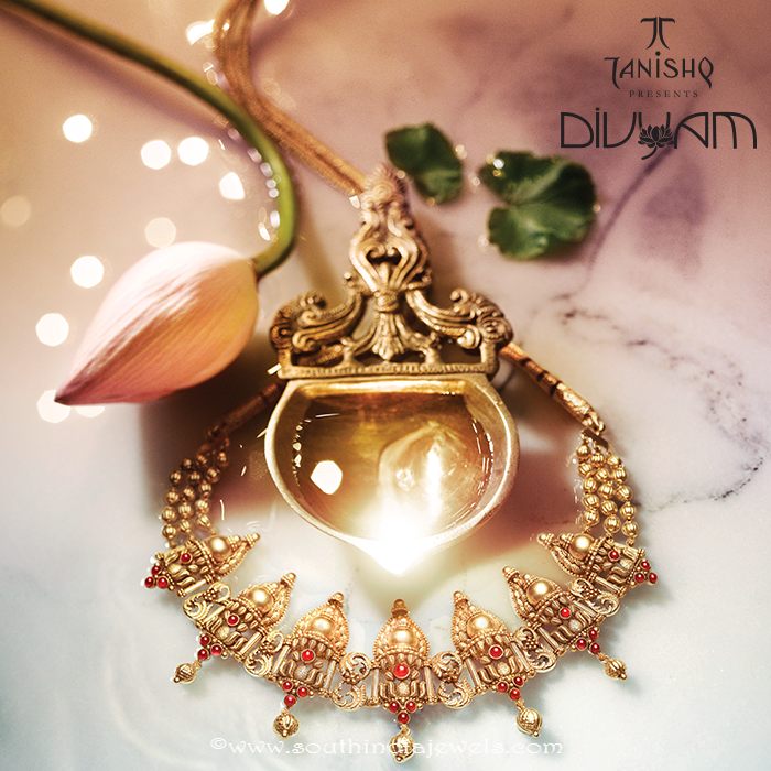 Gold temple jewellery necklace designs from Tanishq Divyam Collections