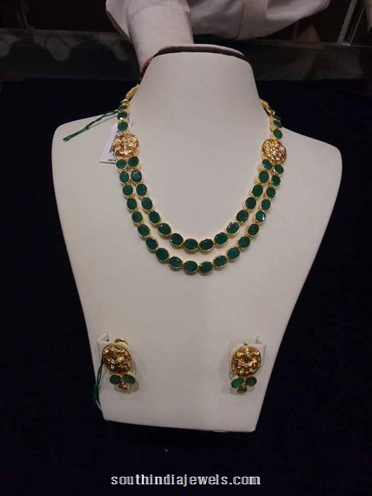 Gold Emerald Step Necklace With Earrings