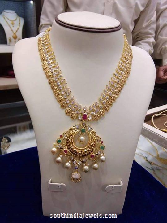 Gold Stone Long Necklace Design