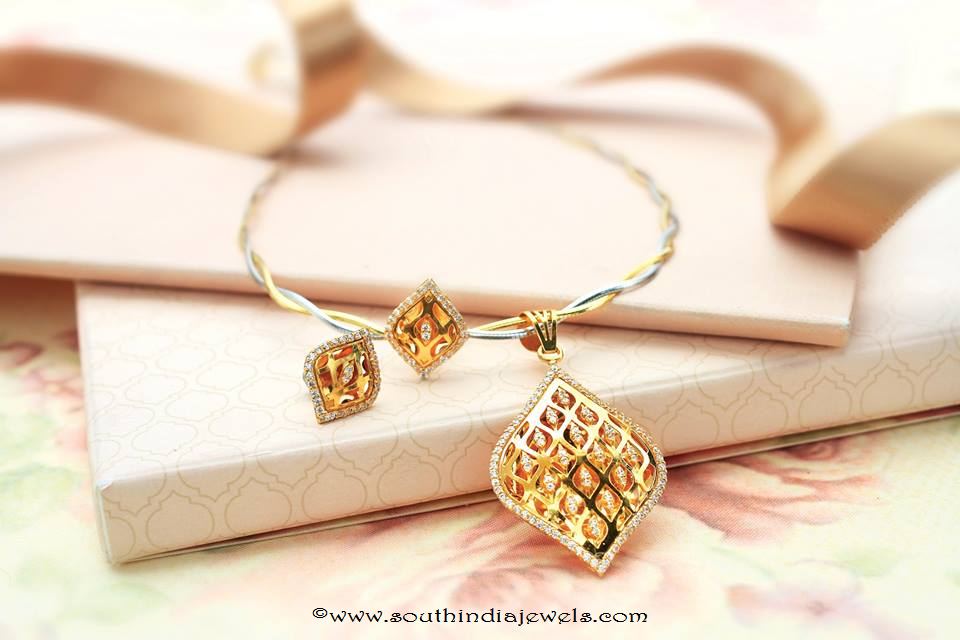 Gold Designer Short Necklace set From Manubhai Jewellers