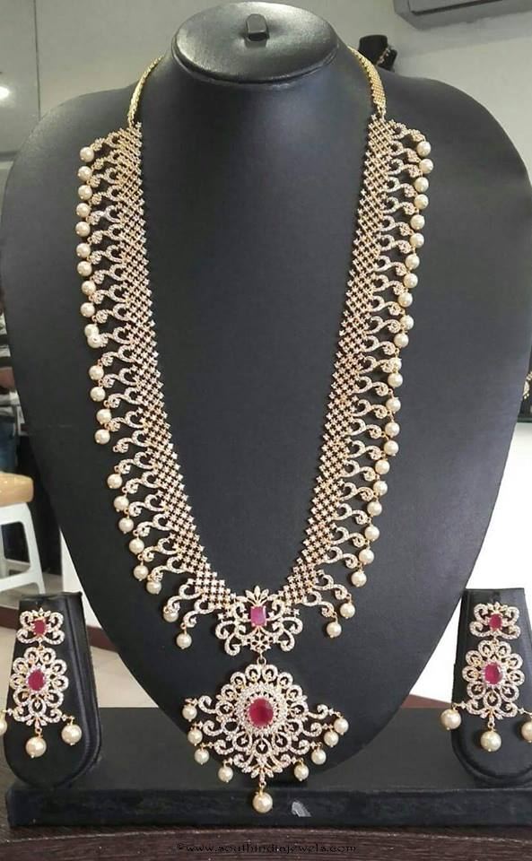 Grand American Diamond Long Necklace with Earrings