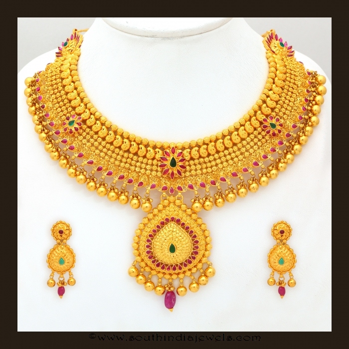 Gold Bridal Attigai necklace set from VBJ