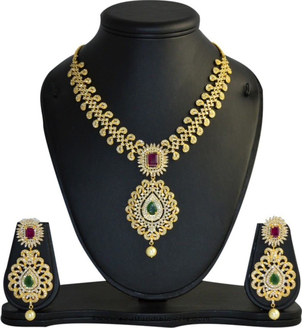 Gold Plated CZ Necklace Set From MP Fine Jewellery ~ South India Jewels