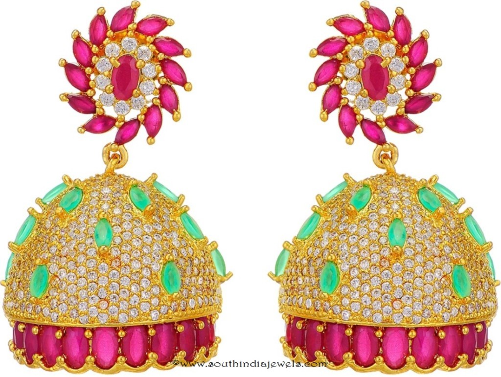 Gold Plated Multi Color Stone Jhumka