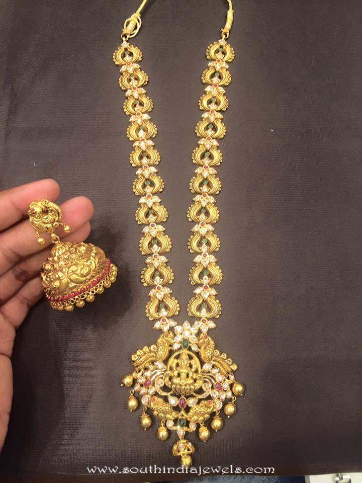 Gold Antique Long Necklace wwith Jhumki