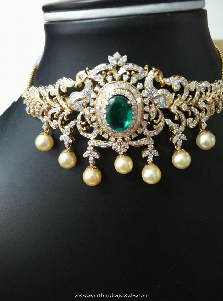 Diamond Emerald Choker from Ishwarya Diamonds