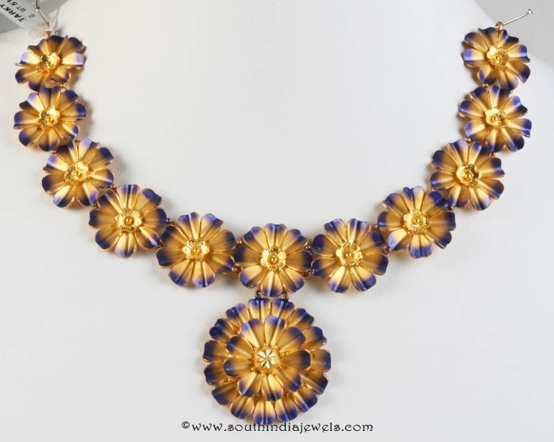 Gold Blue Themed Floral Necklace