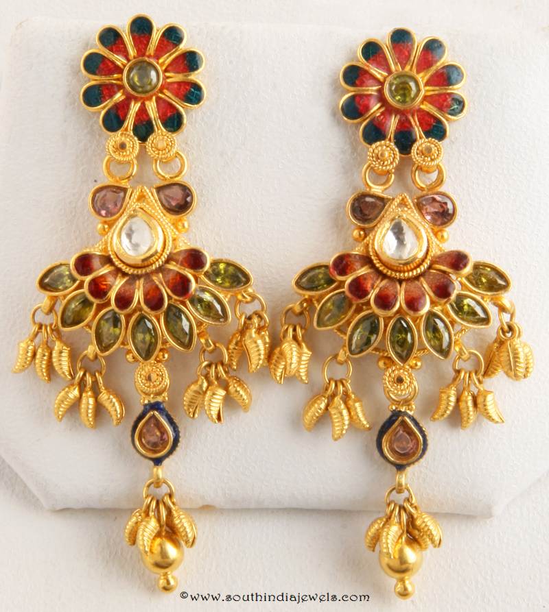 Gold Fancy Stone Earrings Senthil Murugan Jewellers