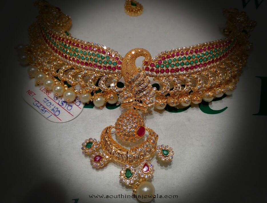 Gold Peacock Choker Necklace from Navkar Gold World
