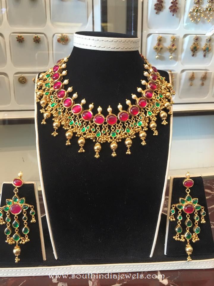 Gold Ruby Emerald Choker From Shubham Jewellers