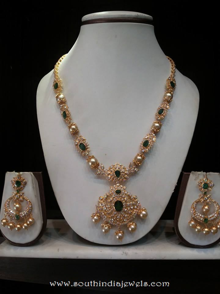Gold CZ Emerald Necklace set with Sri Ram Jewellery