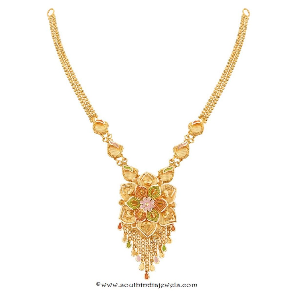 22K Gold Floral Necklace Desgin from Thangamayil
