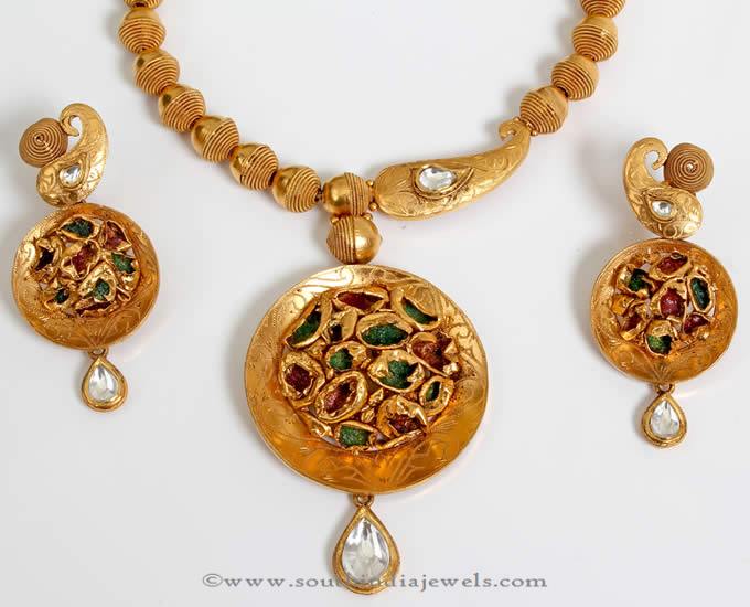 Gold Polki Short Necklace from PNG Adgil Jewellers