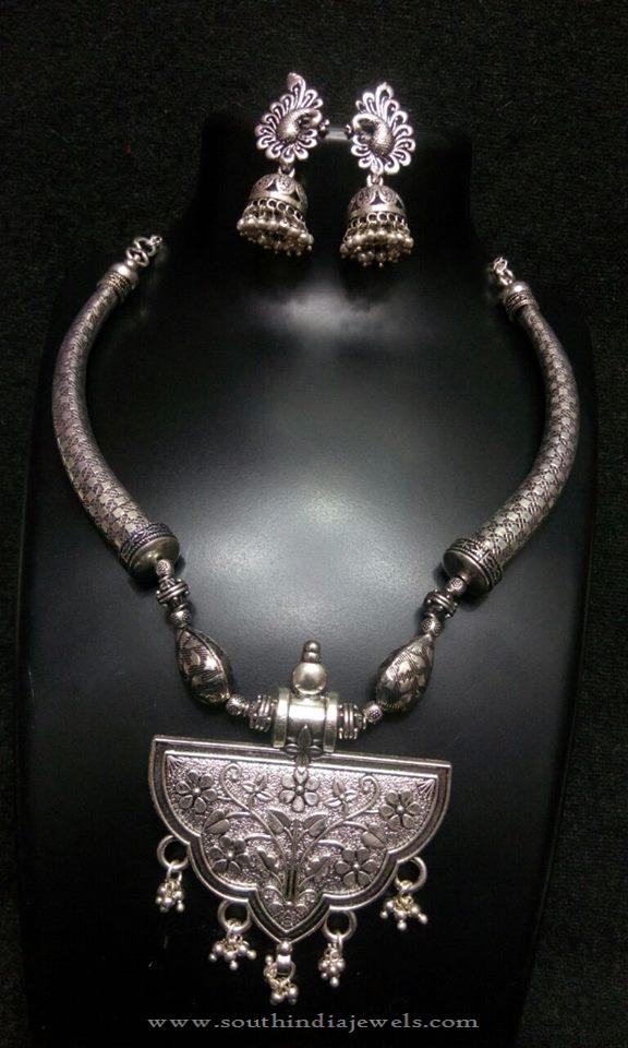 Oxidized Silver Necklace with Jhumka
