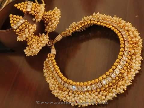 Antique pearl choker with jhumkas