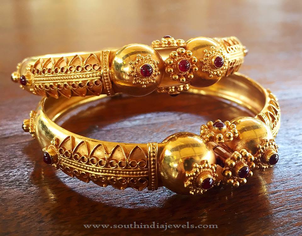 Gold Antique Ruby Kada From Manubhai