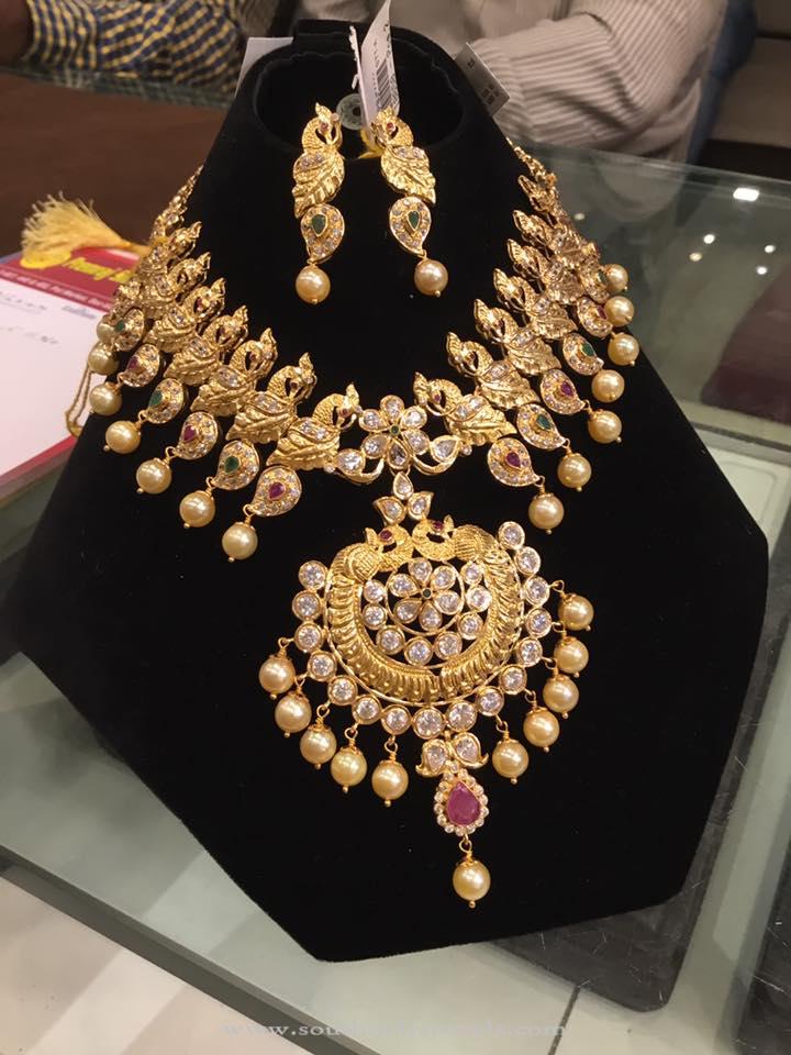 Gold Stone Necklace Design with Weight ~ South India Jewels