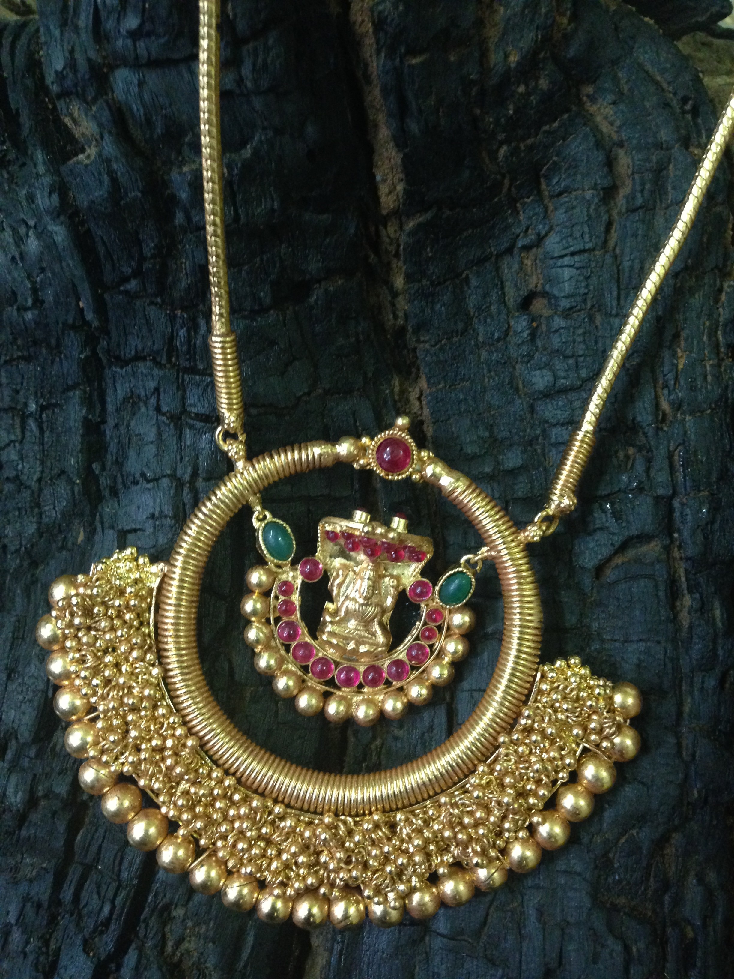 Gold Plated Antique Pendant with Chain ~ South India Jewels