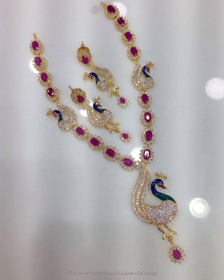 Gold Plated Ruby Peacock Necklace from Swarnakshi